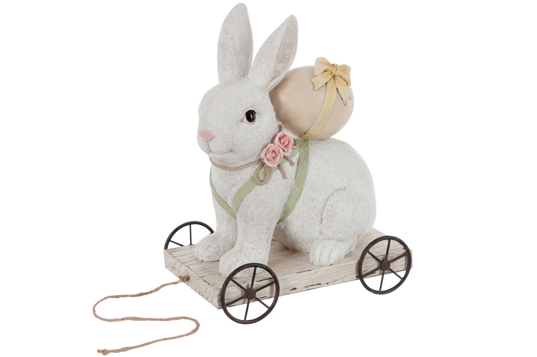 LAPIN OEUF CHARIOT POLY BLANC